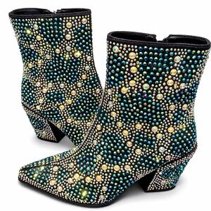 Elegant Multicolor Rhinestone Ankle Boots